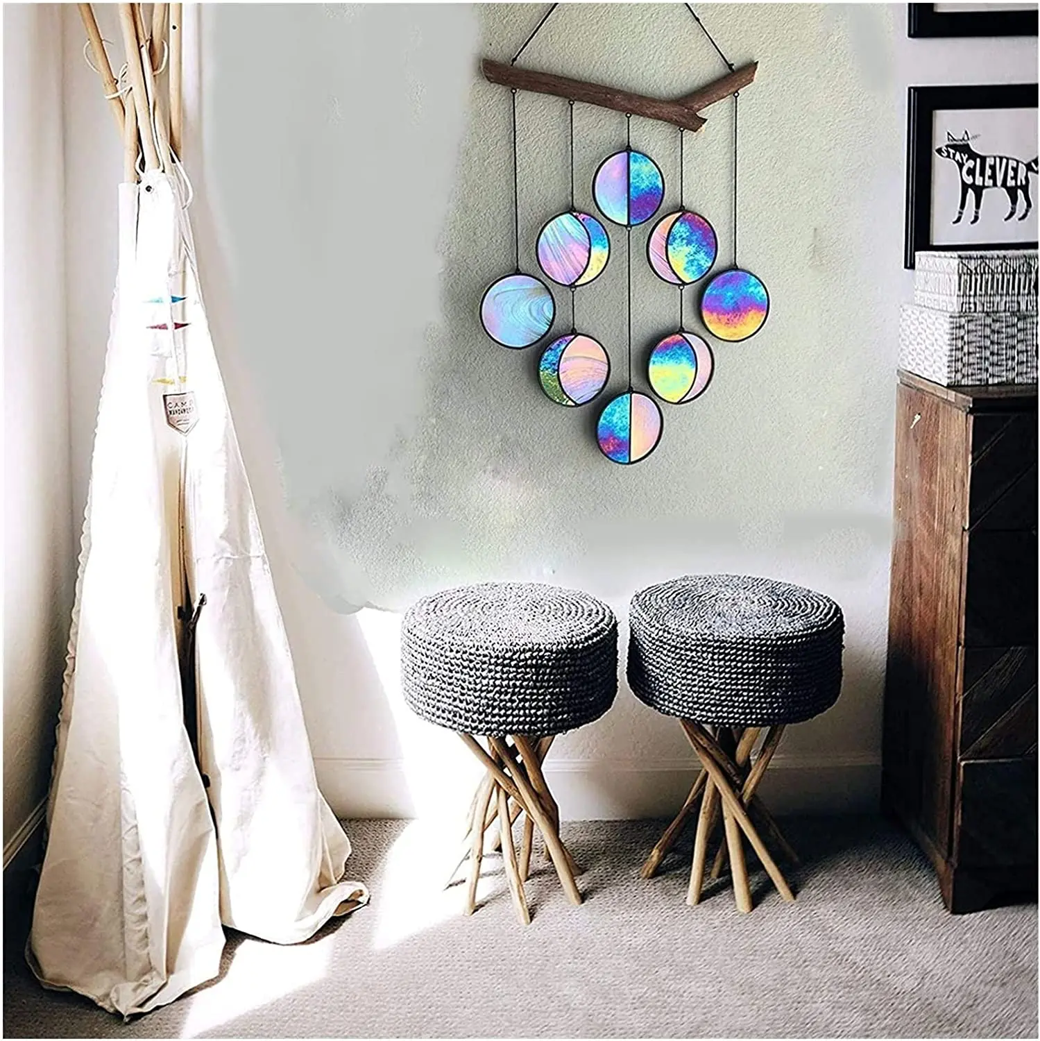 

Hanging Glass Suncatcher with Stained Glass Prism Rainbow Maker Tree of Life Decor for Garden Outdoor Home Kids Room Window