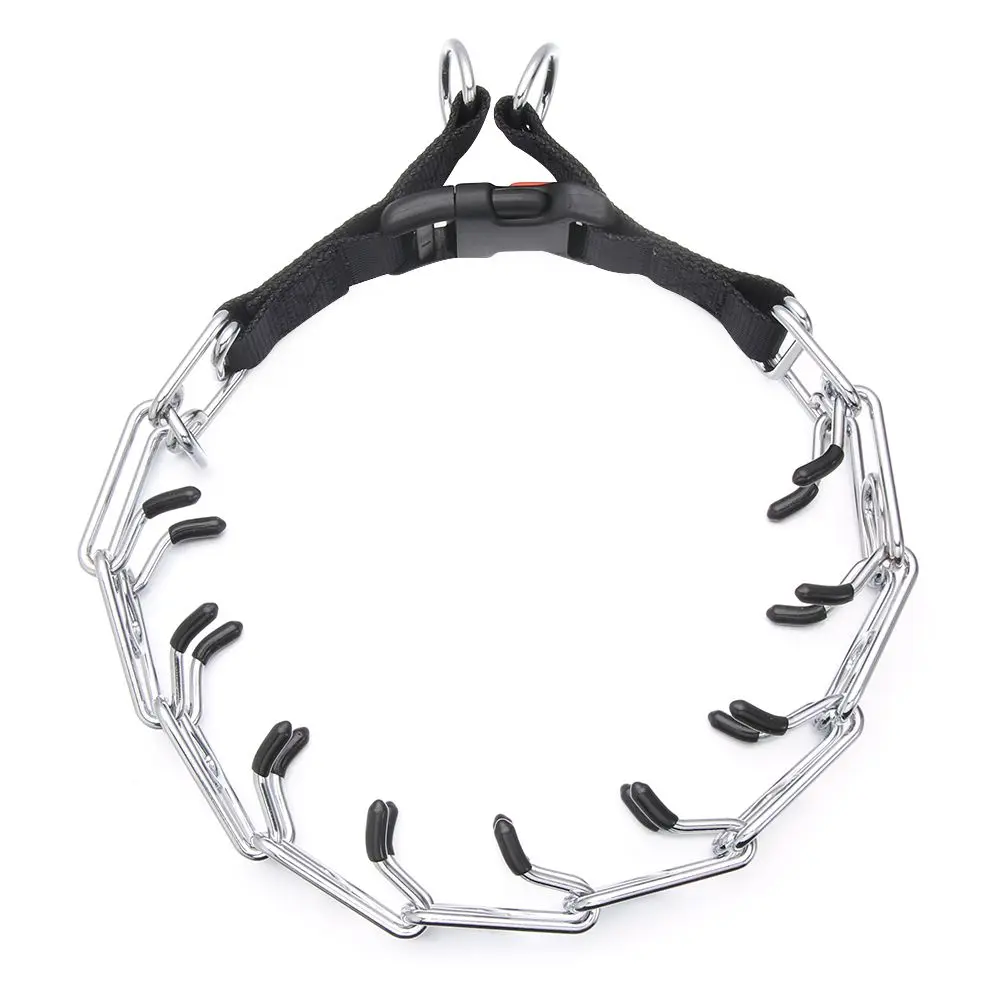 Fastshipping Adjustable Dog Prong Collar Pinch Training Stainless Steel Links Rubber Tips Quick Release Locking Carabiner | Дом и сад