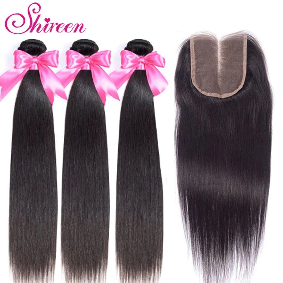 Shireen бразильские прямые пучки волос с закрытием 3 пучка 4 шт для наращивания