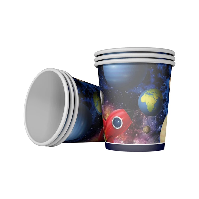 6pcs cup Космическая тема, вечерние одноразовые столовые приборы, детские украшения для вечеринки в честь Дня рождения, для мальчиков, Детские вечерние принадлежности, столовые приборы, баннер - Цвет: 6pcs cup