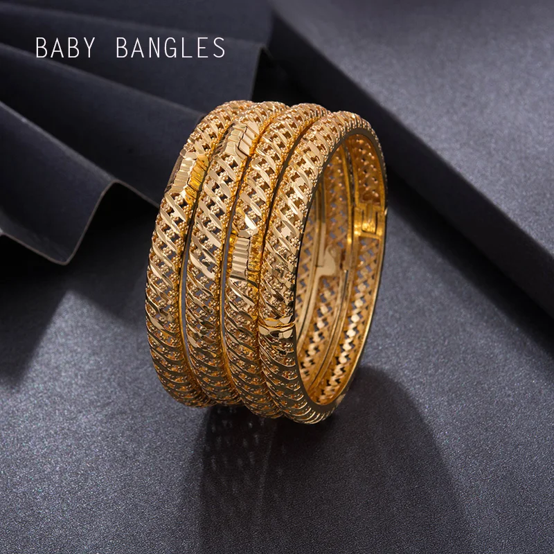 

24K Ethiopian 4pcs/Lot Dubai Trendy Gold Color Bangles for Child baby Arab African Bracelet Jewelry Middle East Gifts