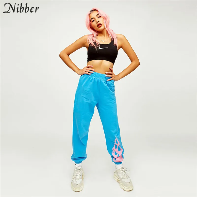 Nibber autumn fashion neon cotton basic Harem pants women Casual Street loose Sportpants Solid printing Active wear mujer - Цвет: Синий