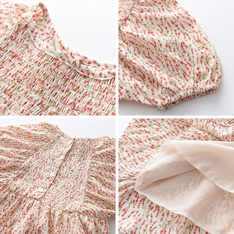 

Keelorn Girls Floral Dresses Summer Fashion Kids Girl Ruched Princess Clothing Children Short Sleeve Holidays Casual Vestidos