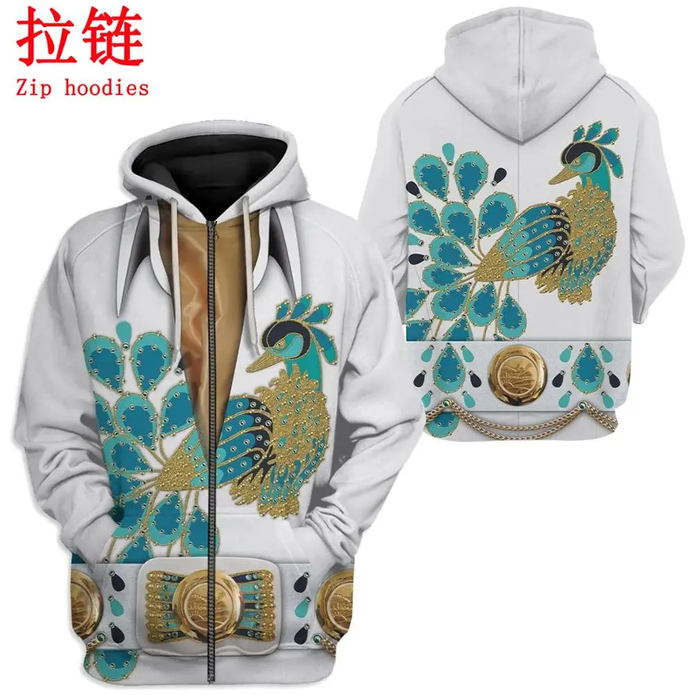 

2020 New Fashion Men Hoodie Cosplay Elvis Peacock 3D Printed Harajuku Sweatshirt Unisex Casual Pullover sudadera hombre KJ079