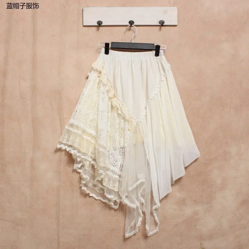 Женская многослойная кружевная хлопковая юбка белая плиссированная принцессы в