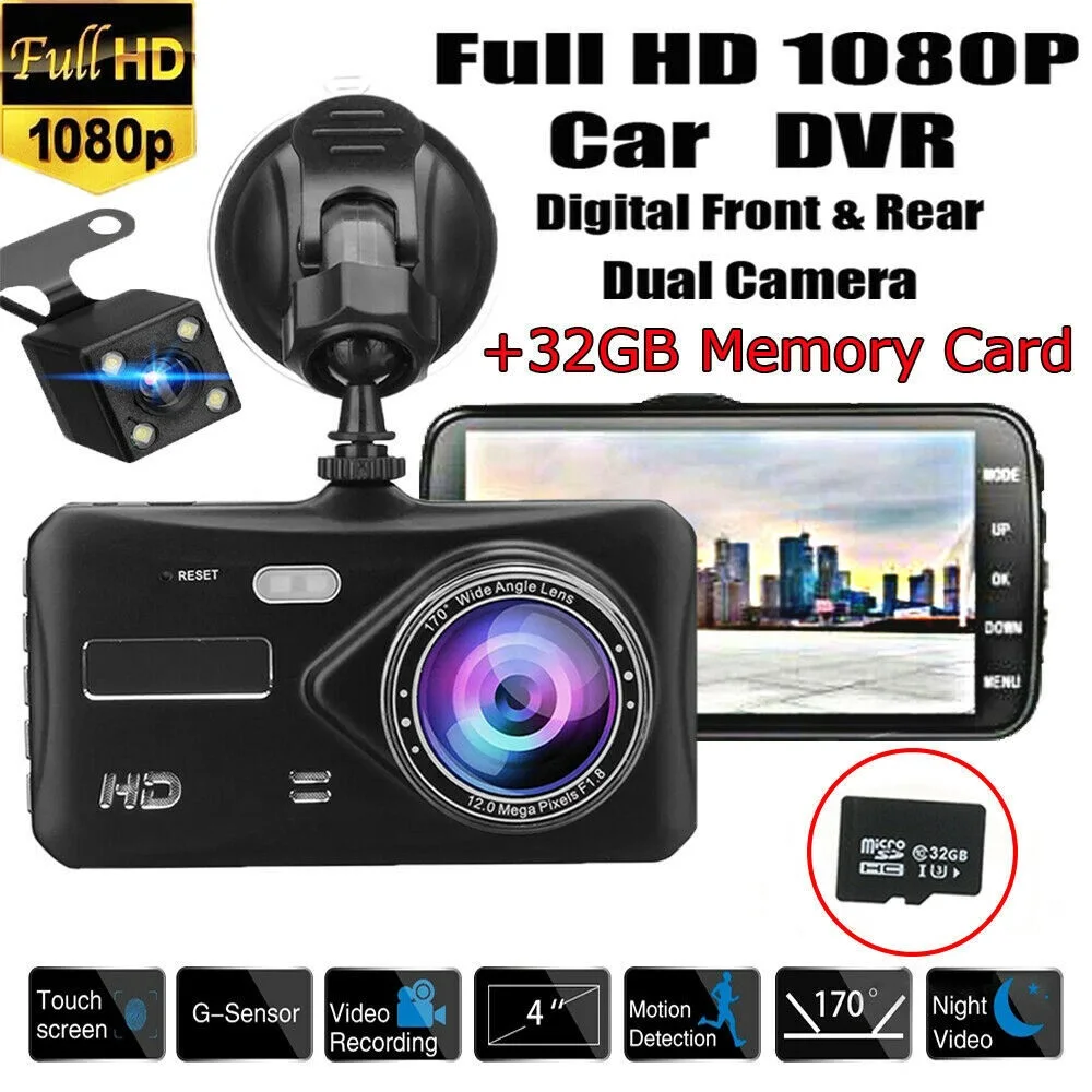 

Автомобильный видеорегистратор, Двойная Передняя и задняя HD-камера 1080P, видеорегистратор ночного видения + карта памяти