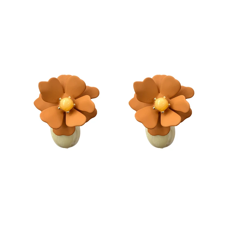 ins holiday style elegant flower earrings Mori Super fairy temperament orange earrings seaside beach earrings