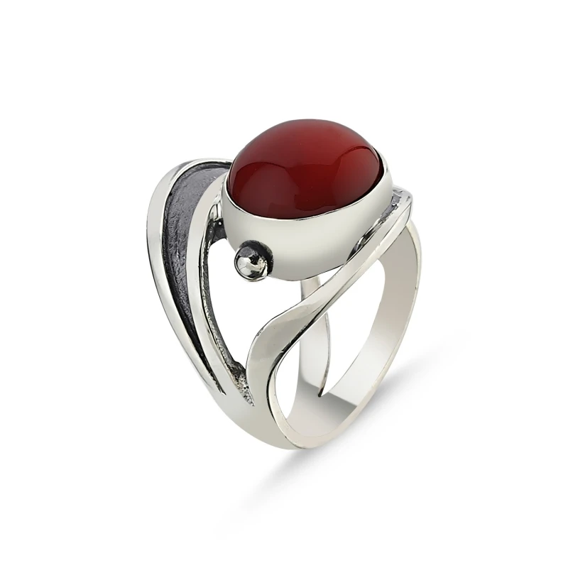 

Silverlina Silver Red Agate Stone Handwork Ring