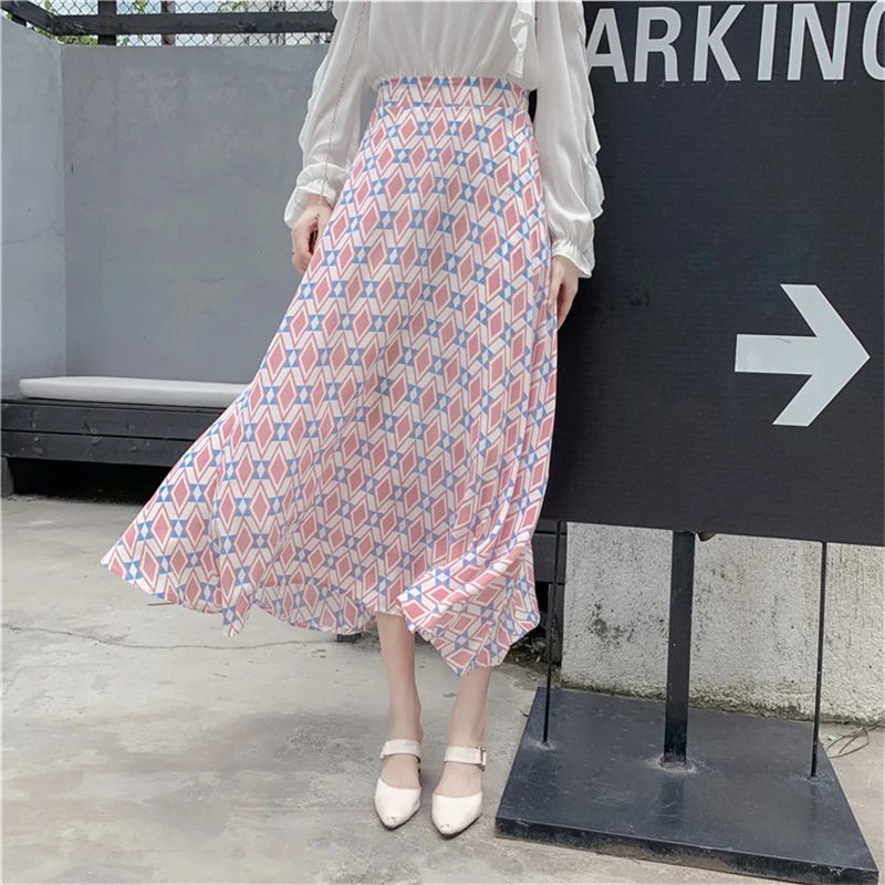 2019 Новая повседневная синяя розовая юбка для женщин Винтажная полосатая