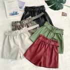 Шорты женские с завышенной талией, из искусственной кожи с поясом, с широкими штанинами, повседневные свободные короткие штаны в стиле панк, весна-осень-зима 2020