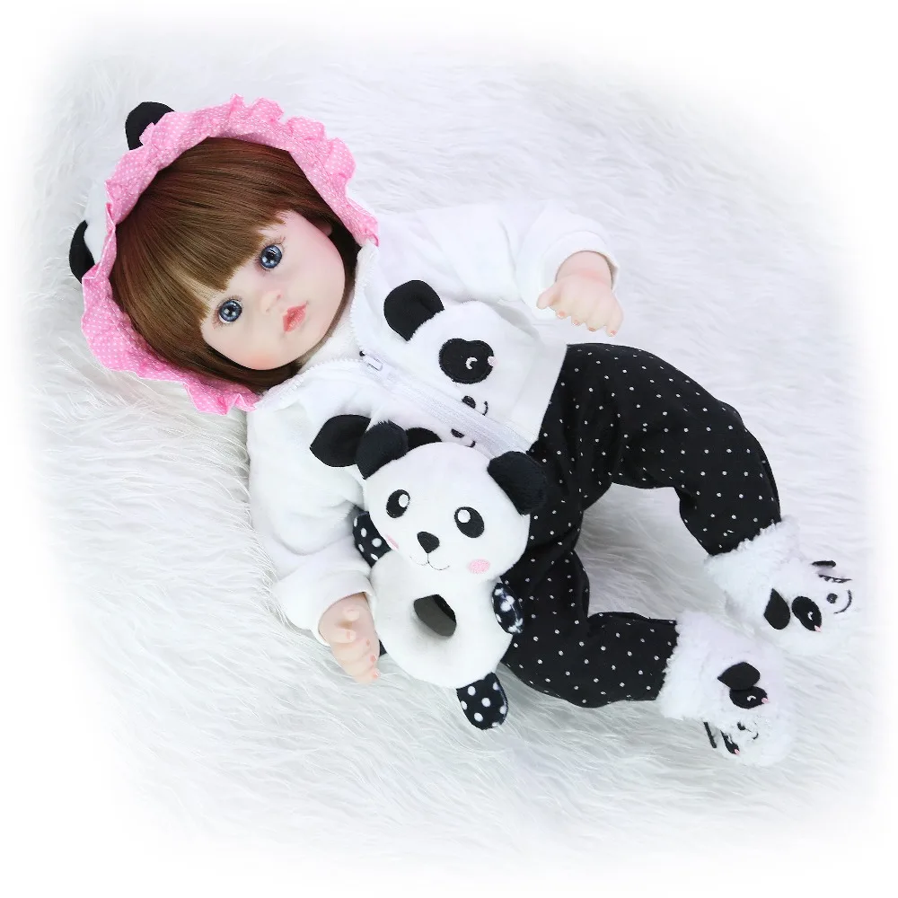 KEIUMI 18 ''новорожденный силиконовый Menina Reborn Baby Doll Милый Панда мультфильм Bebê день детей подарки с 3 шт. заколки для волос