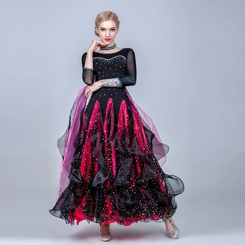 

H2599 современное танцевальное платье для бальных танцев, национальный стандарт, вальс, Танцевальная практика, соревнование, профессиональное представление, одежда с большим подолом
