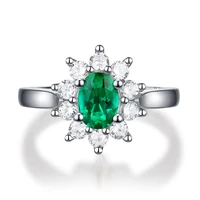 trendy 1ct oval emerald engagement rings for women white gold plated 925 silver lab grown emerald adjustable wedding ring gift