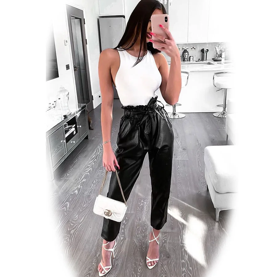 

2021 summer new fashion leather pants pocket pants leather pants (including belt)