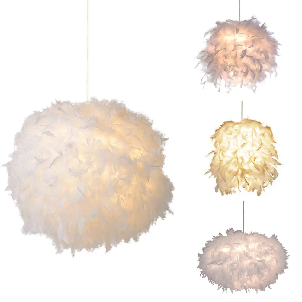 Modern Fluffy Pendant Light Lamp White Feather Shade Droplight Lighting Bedroom Study Room Decoration Creative Hanging Lamp 220V