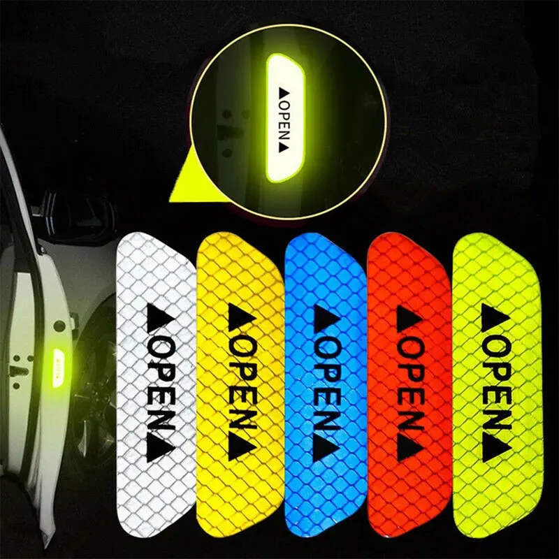 

4pcs Car OPEN Reflective Tape Warning Mark Reflective Open Notice DIY Car Accessories Exterior Car Door Reflective Stickers