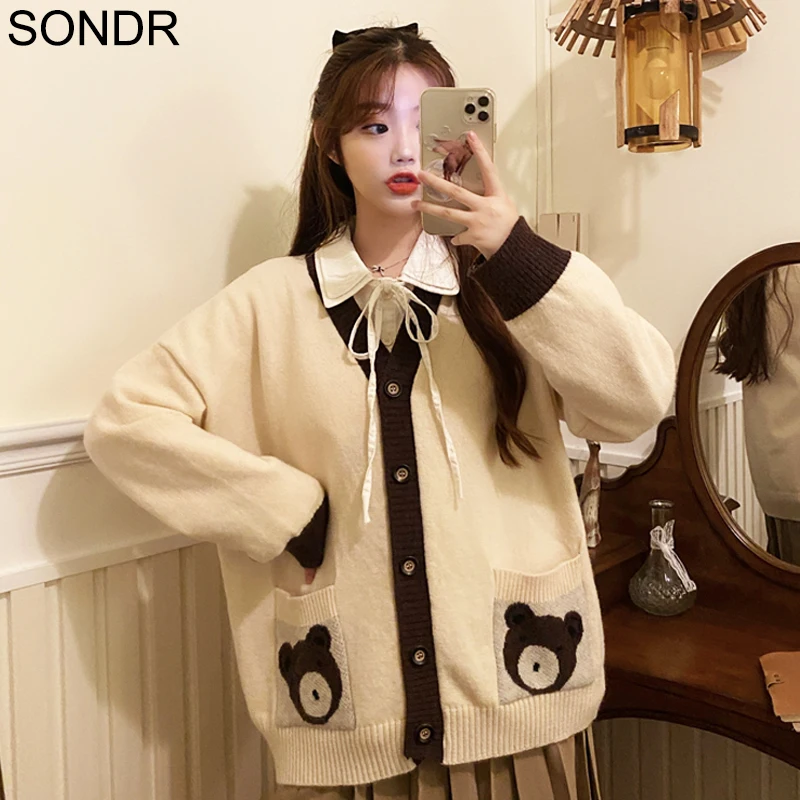 

Милый кардиган Kawaii JK, свитер для женщин, Корейская верхняя одежда в стиле Харадзюку С V-образным вырезом и длинным рукавом, Осень-зима, улична...