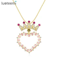 luoteemi sweet love imitation pearl heart pendant necklaces long chain women fashion jewelry crown kolye femme christmas gift
