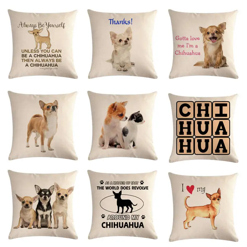 

45cm*45cm Pet Dog Chihuahua Design Linen/cotton Throw Pillow Covers Couch Cushion Cover Home Sofa Bed Decorative Pillows