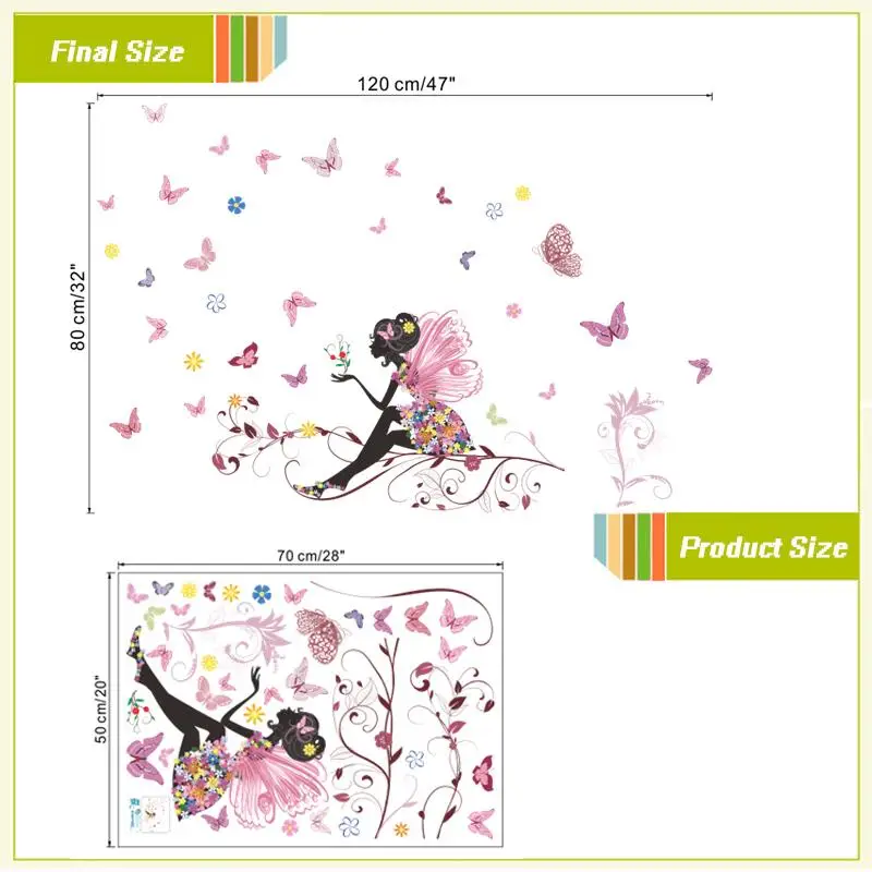 

Beautiful Girl Butterfly Flower Art Wall Sticker For Home Decor DIY Personality Mural Child Room Nursery Decoration Print Poster