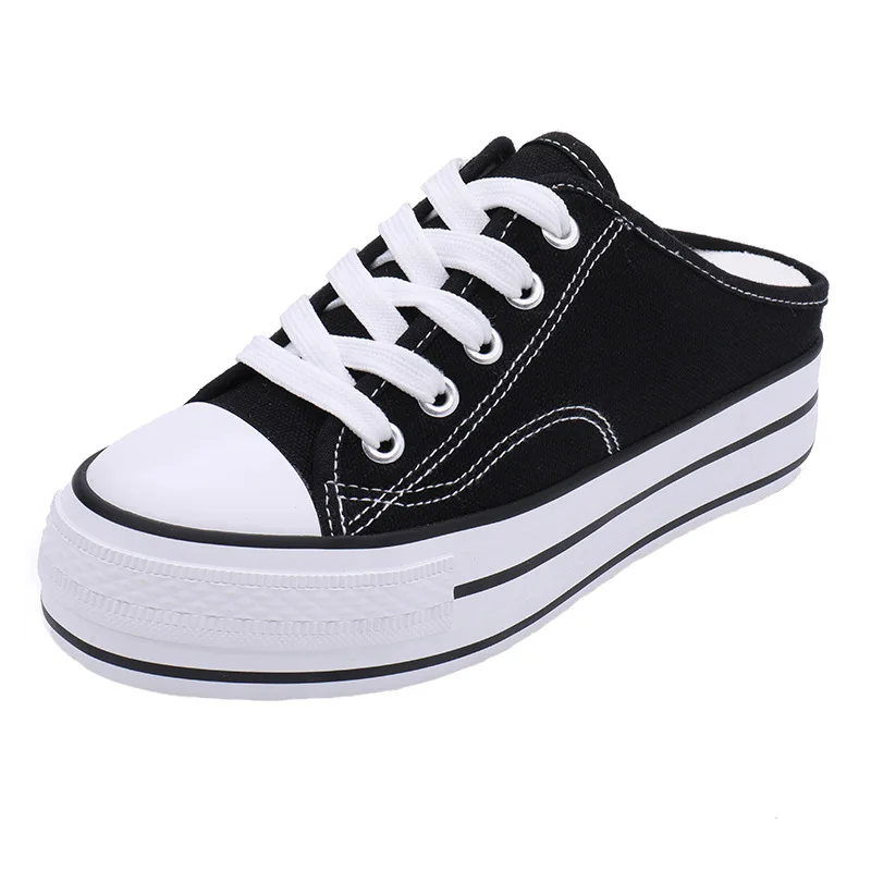 

2021 Summer New Non-heel Lazy Shoes Women's Inner Heightened Canvas Shoes Half Drag One Pedal Thick-soled Casual Shoes