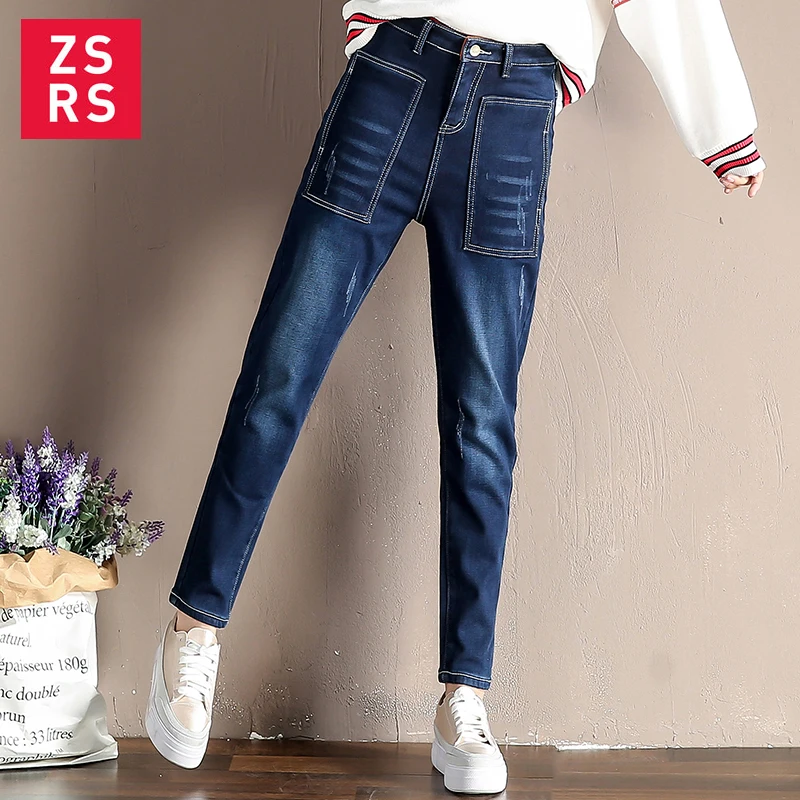 Zsrs 2020 джинсы с большими карманами джинсовые брюки высокой талией флисовые