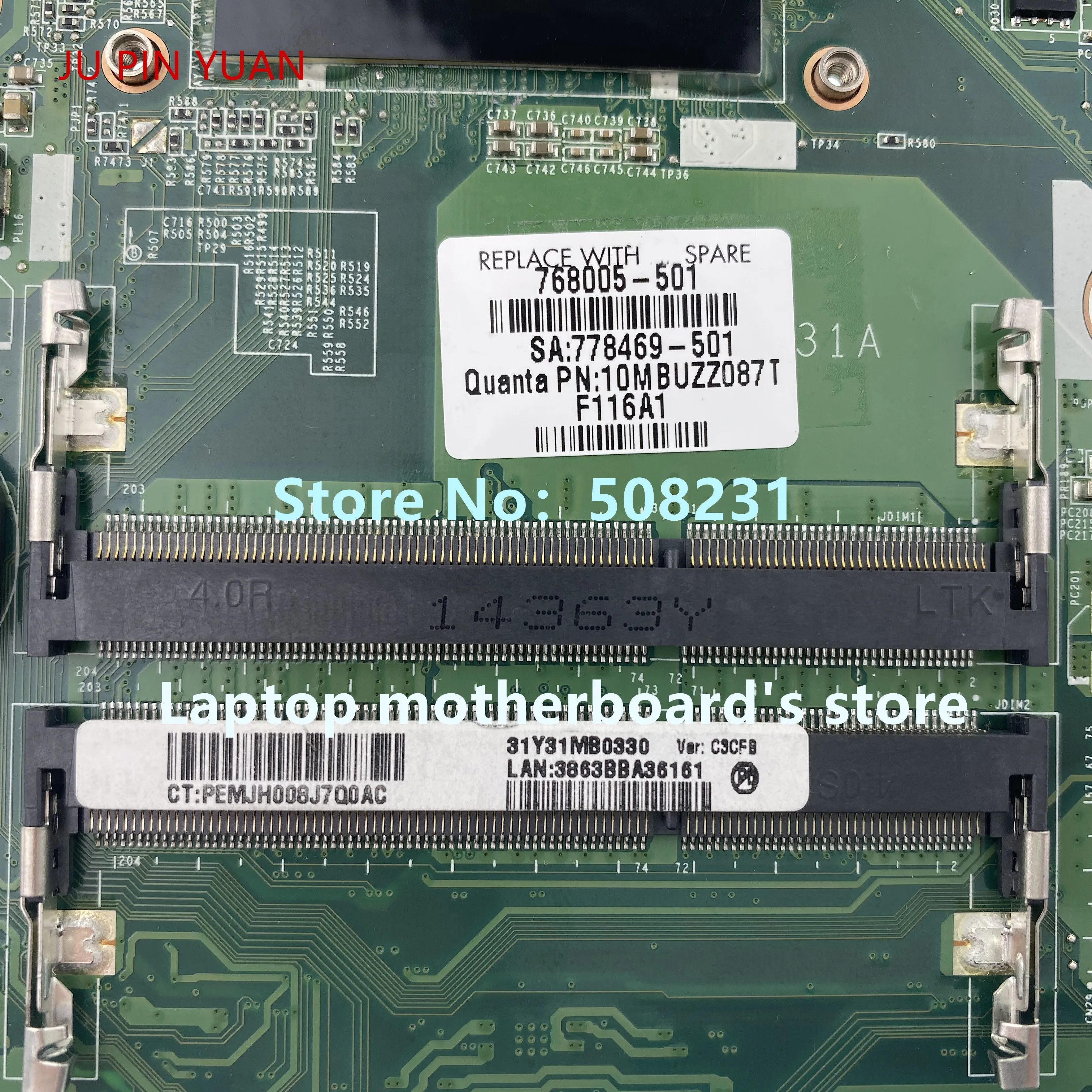 

JU PIN YUAN 768005-501 768005-001 768005-601 DAY31AMB6C0 Laptop Motherboard for HP Envy 14-U 14T-U Series NoteBook PC