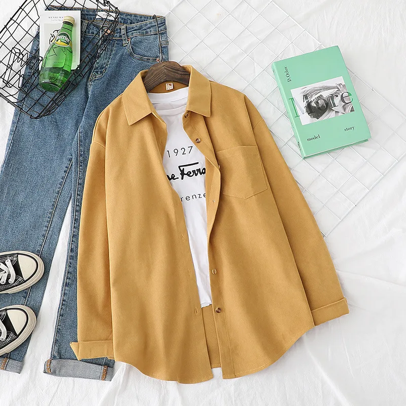 

Spring and autumn tops corduroy blouse women retro Hong Kong flavor 2020 collar blouse loose casual all-match bottoming shirt