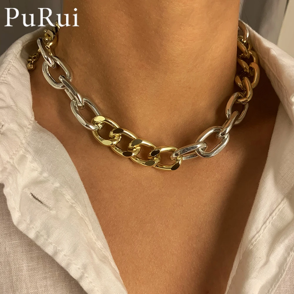 

New Mixed Color Punk Miami Cuban Choker Necklace Collares Hip Hop Link Chain Choker Necklace Chunky Aluminum Neck Women Jewelry