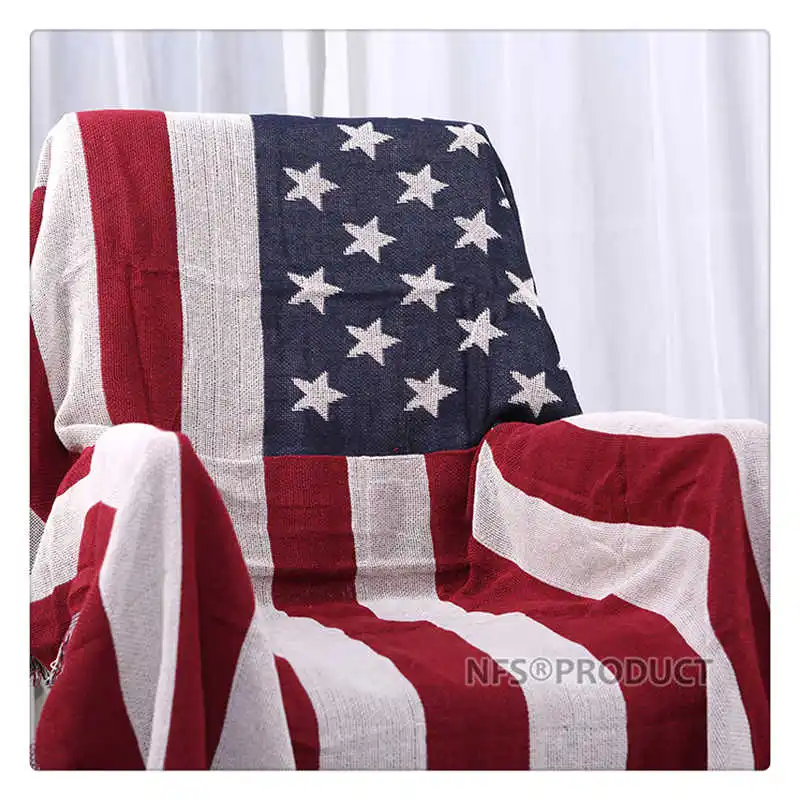 Вязаное одеяло для дивана с кисточками 130x180 см хлопковое Флаг США Великобритания