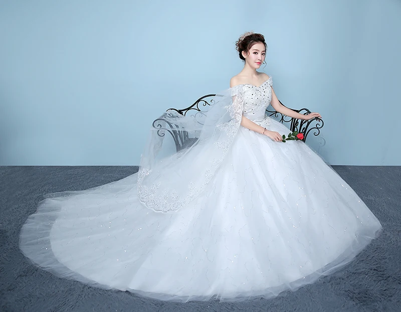 Роскошный поезд свадебное платье невесты с вышивкой плюс Размеры со шлейфом