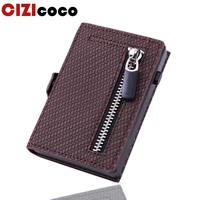cizicoco rfid carbon fiber leather credit card holder wallet men anti metal bank cardholder case pocket steel minimalist wallet