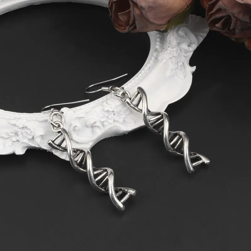 Готические темные серьги с подвеской "DNA" - дизайн ювелирных изделий с химическими молекулами в стиле готики для женщин и мужчин.