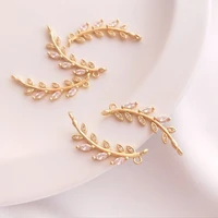 29mm copper zircon leaves branch charms connector 1pcs for diy jewelry necklace making accessories