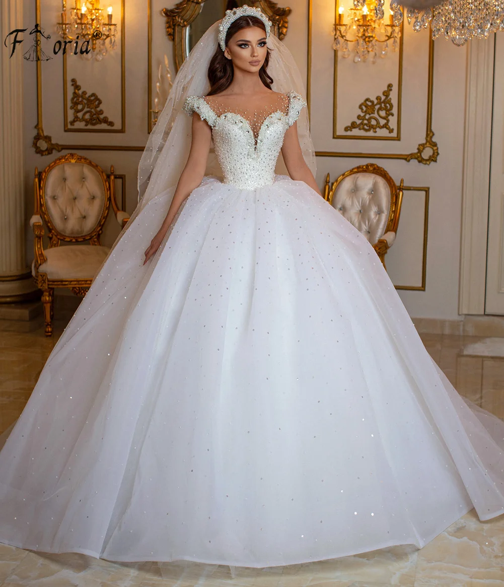 

African Style Glamorous Sweetheart Ball Gown Wedding Dresses Luxury Crystals Beading Tulle Princess Bridal Gown Vestidos De Luxo