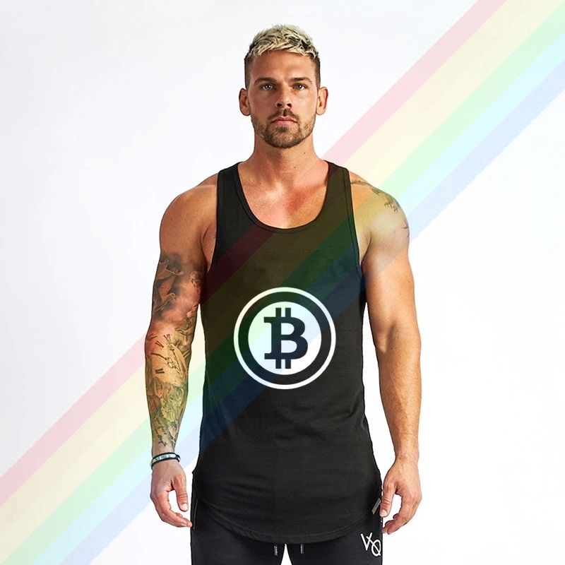 Майка BTC Биткоин валюта с белым круглым логотипом удобные Майки для бодибилдинга
