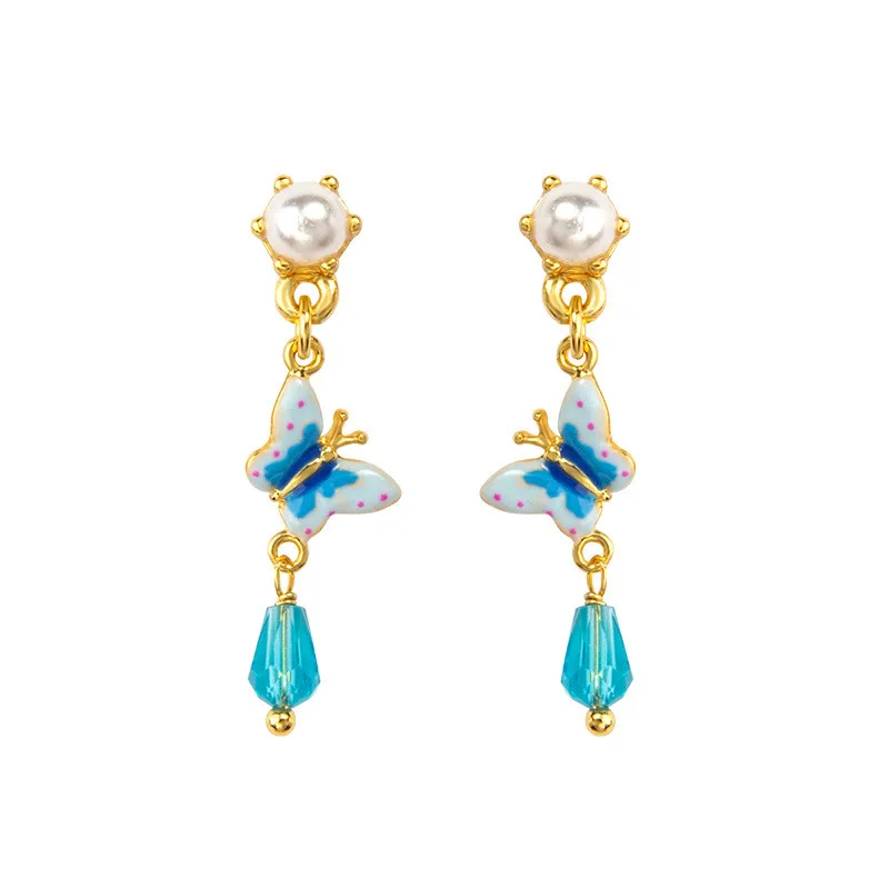 

Simple Statement Water Drop Butterfly Earrings Hand Plained Enamel Jewelry European and American Fashion Wedding Earring