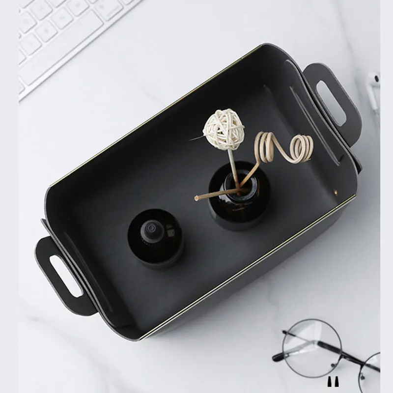 PU Leather Storage Basket Home Desktop Finishing Foldable Cosmetic Container High Capacity with Handle Sundry Key Tray | Дом и сад