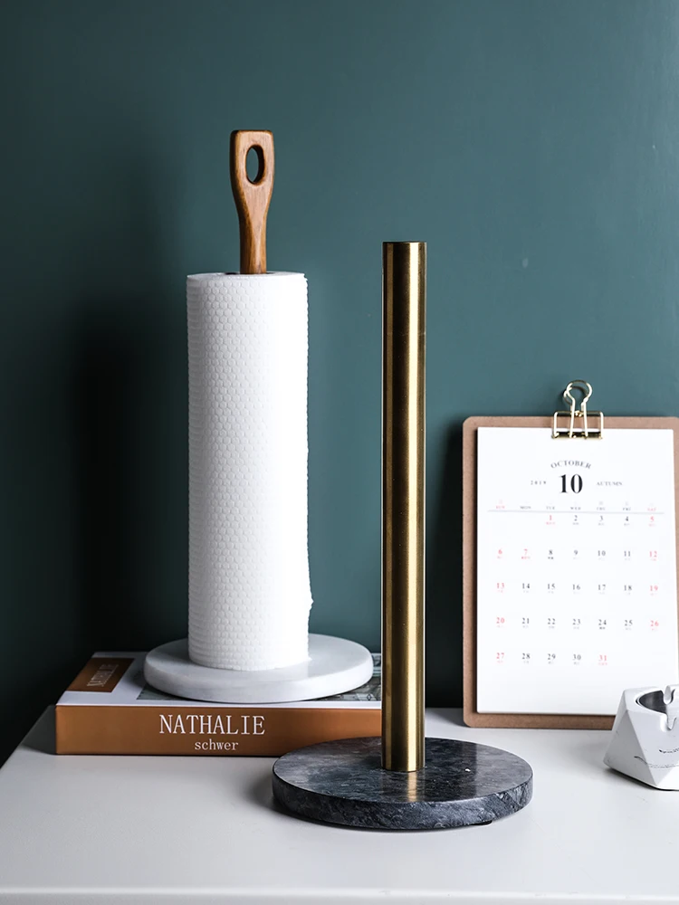 

Nordic Danish Kitchen Marble Foundation Brass Tissue Holder Kitchen Roll Stand Desktop Roll Paper Storage Seat