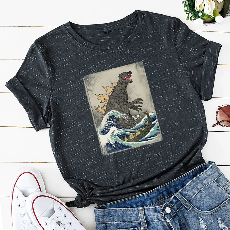 Женская футболка JCGO летняя хлопковая Футболка большого размера с коротким