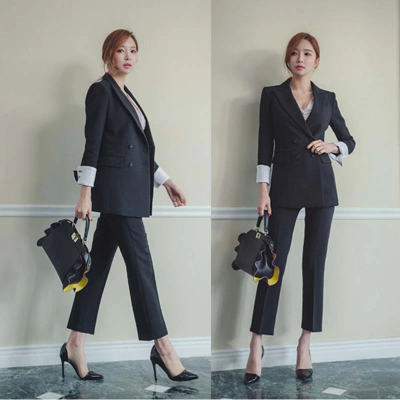 New  Spring And Autumn Hot Selling Blazer Coat And Trousers/Women's Double Breasted Casual Slim Fit Suit Three Pieces Set