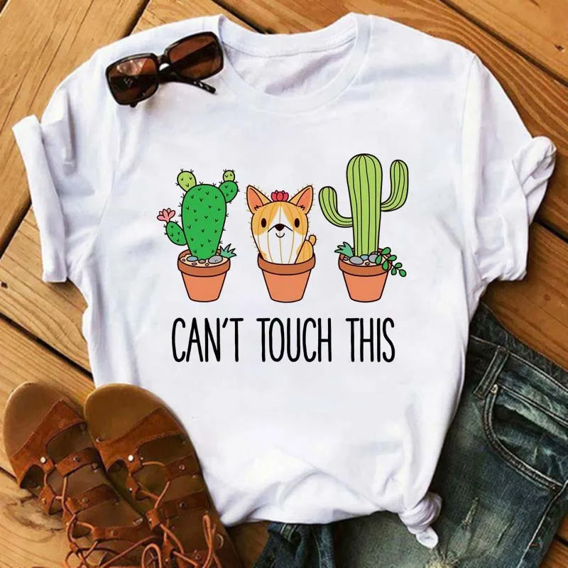 

Harajuku Plant Cactus Fleshy Cute Letter Print Female T-shirt Ulzzang Fashion Summer Loose Casual O-neck Vintage Women Clothing