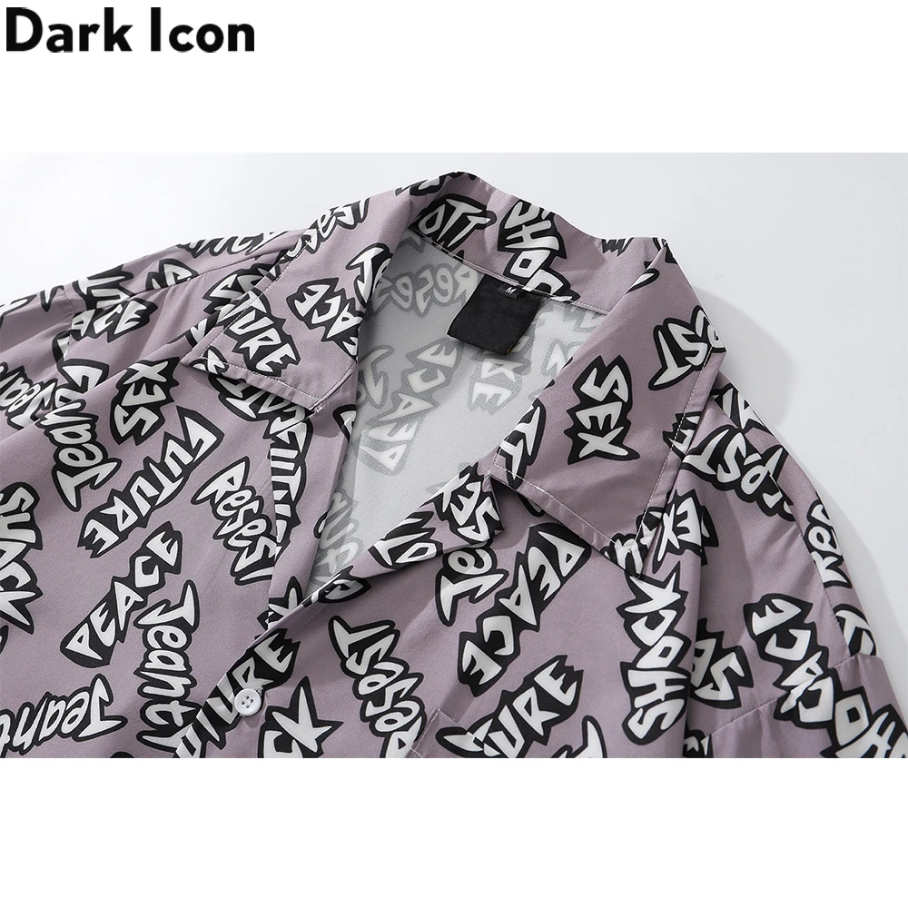 Мужская винтажная рубашка с принтом темных иконок уличная гавайская летняя