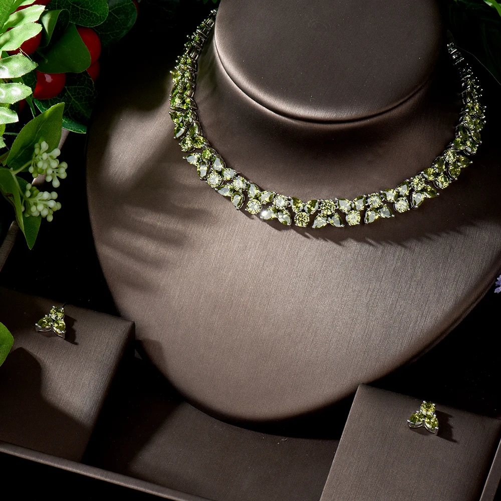 Высокое качество свадебные комплекты из ожерелья и сережек с фианитом роскошные