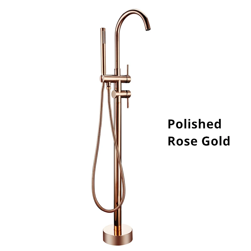Polished Rose Gold Черный золотой розовый пол ванной комнаты стенд кран смеситель Одной ручкой кран 360 Вращение Носик с латунный ручной Душ Ванна смеситель для душа - Цвет: Polished Rose Gold