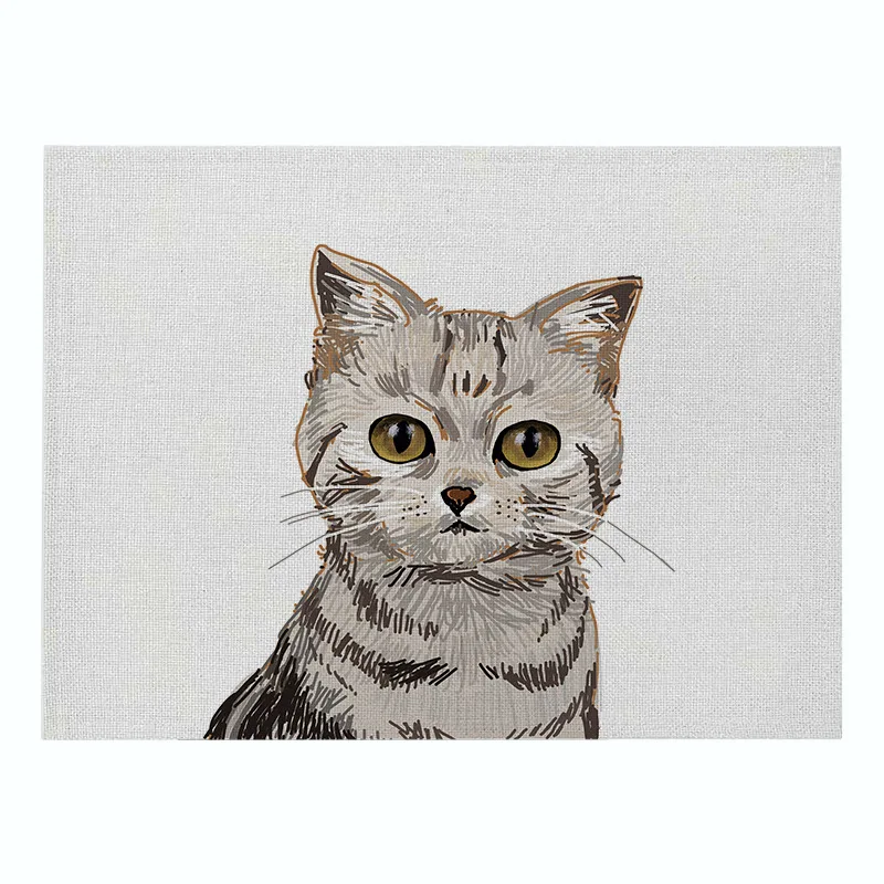 Хлопковый льняной коврик для стола милые Мультяшные животные кошка собака