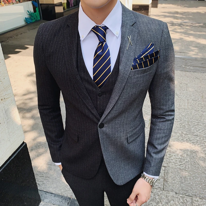 Мужской приталенный Блейзер в полоску вечерние костюмы для офиса на одной