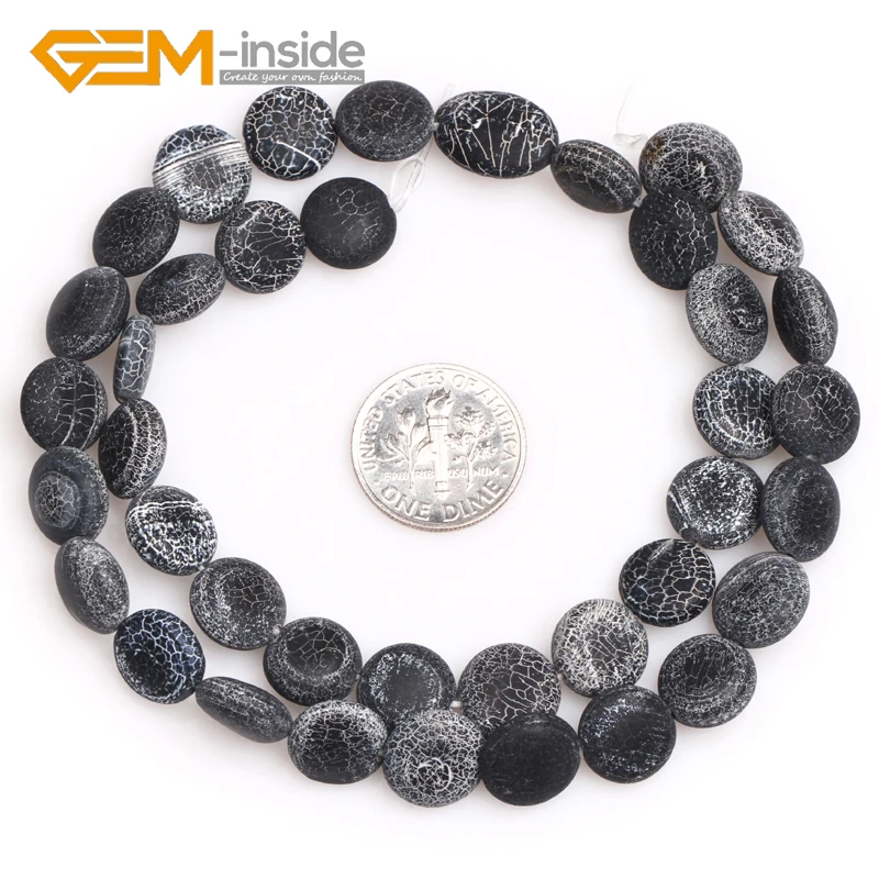 

Natural Black Agate Matte Surface Coin Shape Natural Stone Loose Beads for Jewelry Making DIY Strand 15" 8mm 10mm 12mm Wholesale