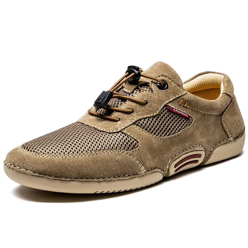 Mens Shoes Casual Footwear 2020 Summer Autumn Mesh Walking Shoe Male Sneakers Suede Leather Leisure Breathable Khaki | Обувь