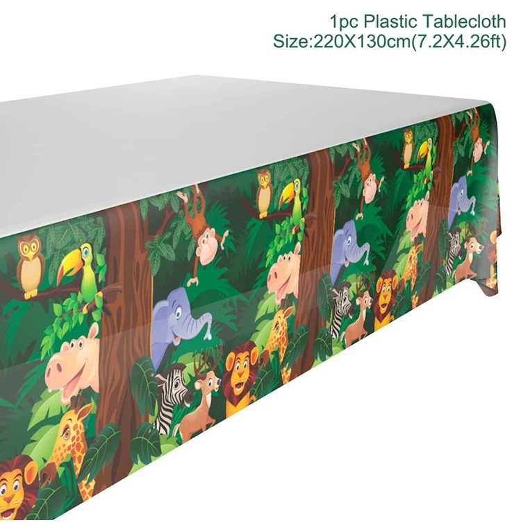 Plastic Table Cover FENGRISE джунгли баннер на день рождения Amimal гирлянда на день рождения бумажная гирлянда флаг пальмовый лист баннер Babyshower сафари животное Вымпел - Color: Plastic Table Cover